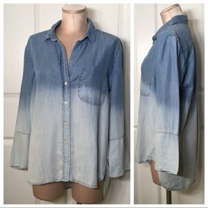 Bella Dahl Chambray Button Down Top Ombré Sz M